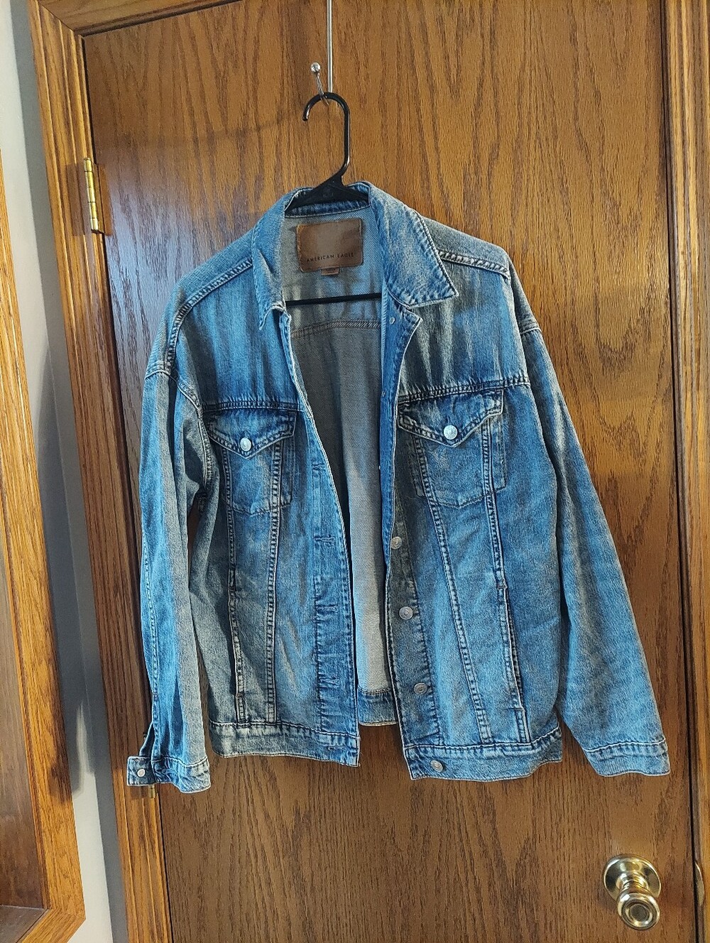 American Eagle Acid Wash Oversized Denim Trucker Jacket - Size S
